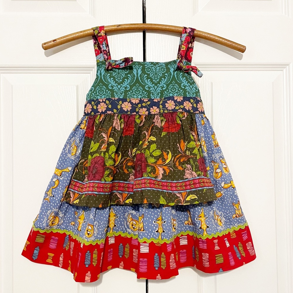 Matilda Jane 2T Paint by Numbers Apron Knot Dress Fox Print Size 2